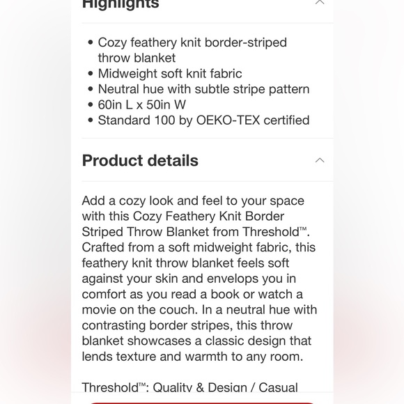 THRESHOLD NWT cozy feathery knit border striped throw blanket -neutral/ivory - Picture 6 of 7